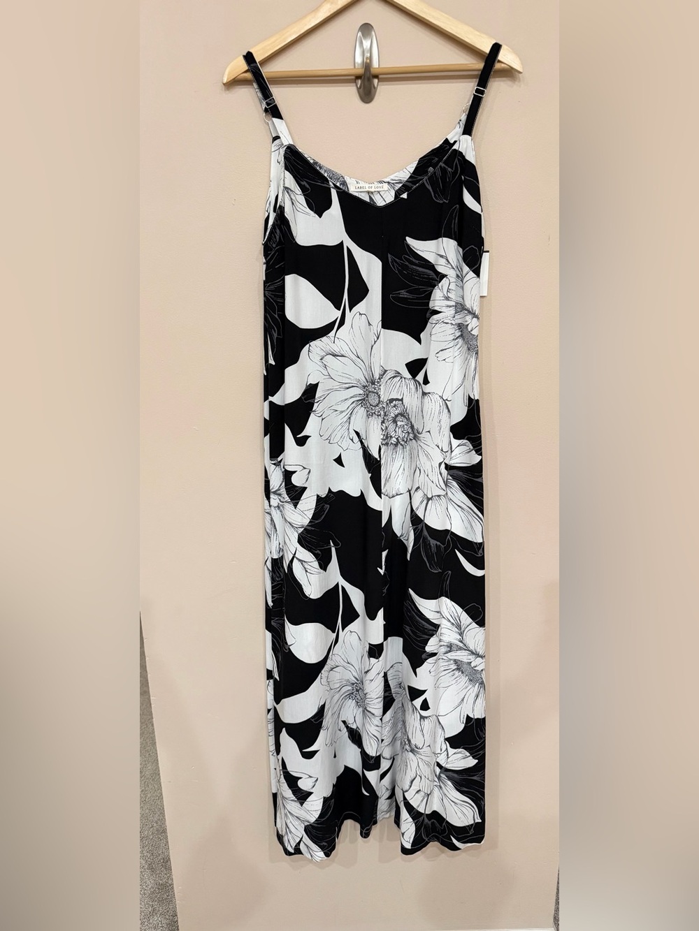 Black & White Floral Maxi Slip Dress - Women's Sleeveless
